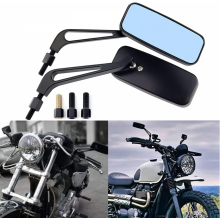 Schwarze rechteckige Motorrad-Rückspiegel, 8 mm/10 mm, kompatibel mit Cruiser Chopper Honda Yamaha Suzuki