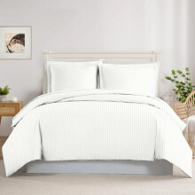 King Duvet Cover Set Organic Cotton 3Sided Zipper Closure White Stripe 500TC Luxury Bedding