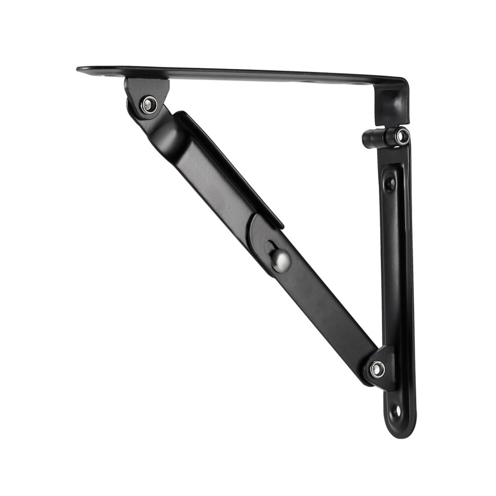 6 Inch Folding Shelf Bracket Black, Heavy Duty Wall Mounted Foldable Carbon Steel Support, Spacesaving Design 9045646521930