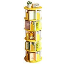 360 Degree Rotating Bookshelf, 5 Tier Corner Bookcase for Small Spaces, Modern Storage Shelf Yellow