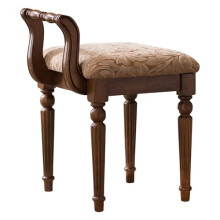 Brown Upholstered Vanity Stool with Backrest, Solid Wood Makeup Chair, Elegant Retro Design for Bedroom