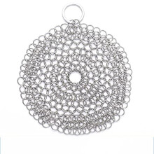 Cast Iron Scrubber 6x6 Inch 316 Stainless Steel Chainmail Cleaner with Hanging Ring for Pans