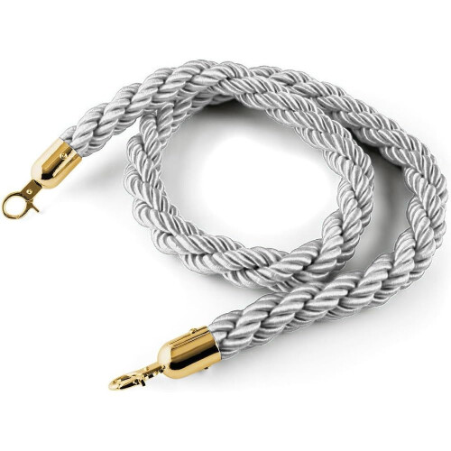 Braided Stanchion Rope with Gold Hooks 2ft Gray – Elegant Crowd Control Barrier for VIP Queue Divider