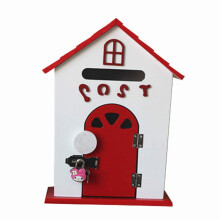 Wooden Wall Mounted Mailbox White Dinosaur Doodle Indoor Mail Organizer for Kids Room Decor