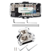 Car Audio Fuse Distribution Block 0/4 Gauge to 4/8 Gauge, 4‑Way Design with LED Indicator and Overcurrent Protection