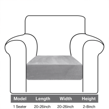 (Light Grey, 1-seater (66.04*66.04*20.32 cm)) Minimalist Solid-Color Sofa Cover in Velvet with Thickened High-Elasticity Fabric Single Sofa