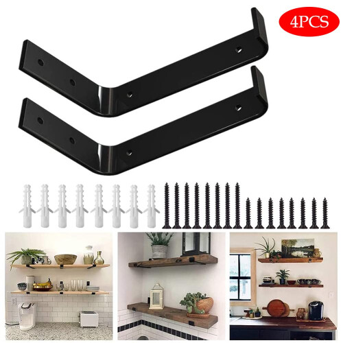 4 Pack Heavy Duty Shelf Brackets with Lip, Rustic L Shape Metal Wall Mount, Modern SpaceSaving Design 2