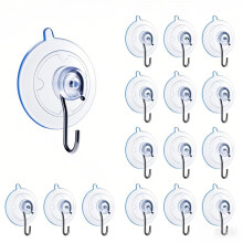 16 Pack Clear Suction Cup Hooks 1.2 Inch, Strong Reusable Adhesive Wall Hooks for Bathroom Kitchen Glass Tile, Heavy Duty Tool Hanging
