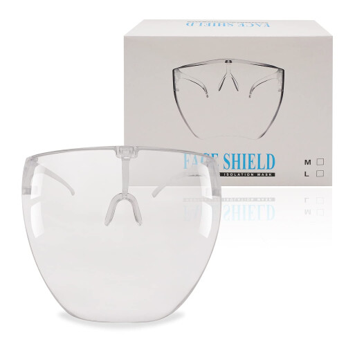 Clear Face Shield with Glasses Frame, AntiFog Full Face Coverage, Reusable UV Protective Visor for Adults
