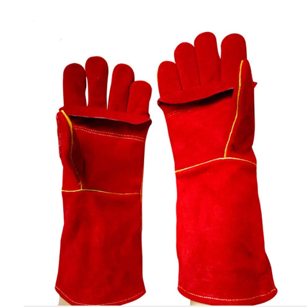 Cowhide Welding Gloves 16 Inch Heat Resistant Leather Gloves With Reinforced Palm Grip Red Size L 2 Pairs 9351714733533