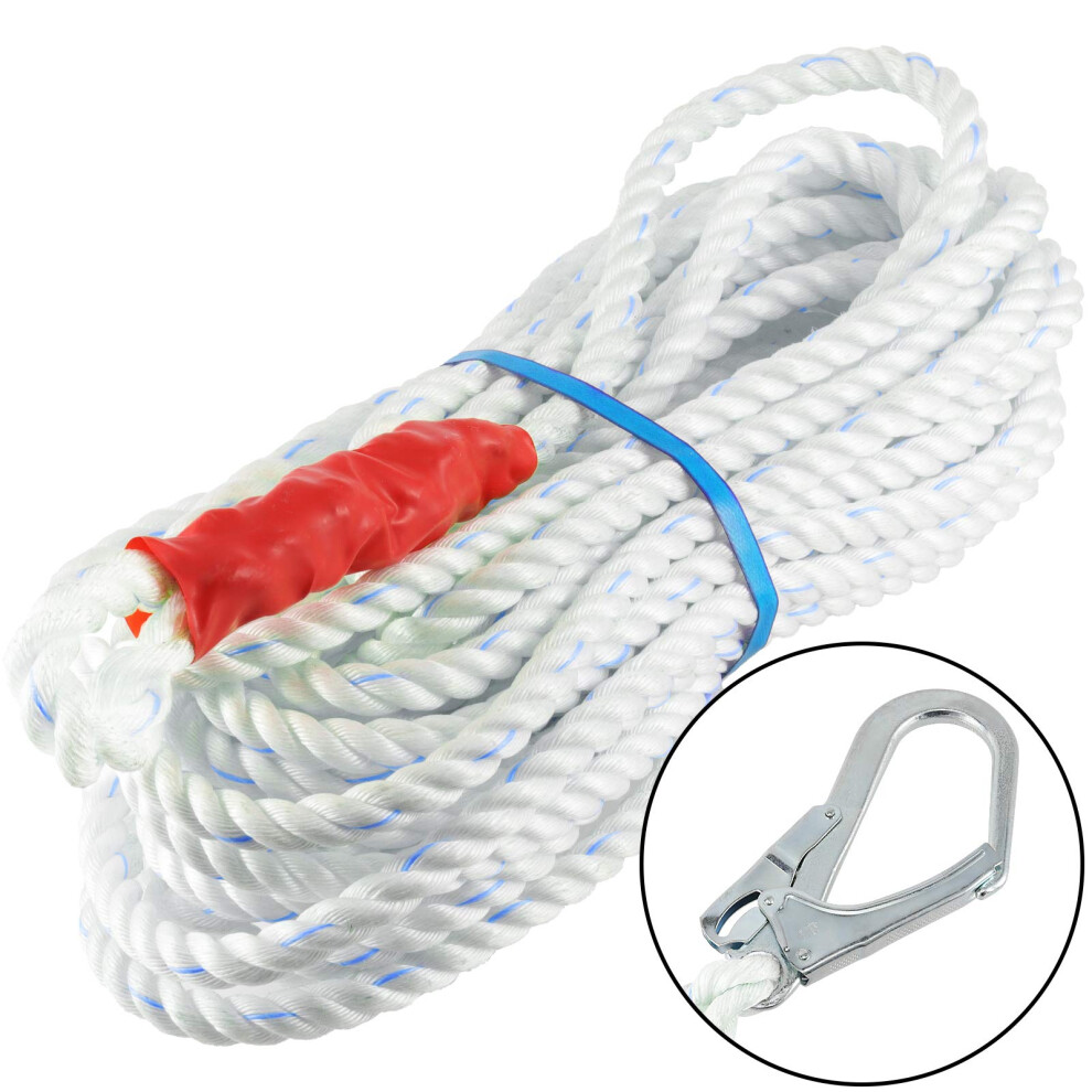 Safety Lifeline Rope 5/8 Inch X 65.6 Feet Heavy Duty Fall Protection With Secure Snap Hook For Roofing And Rescue 9351714733922