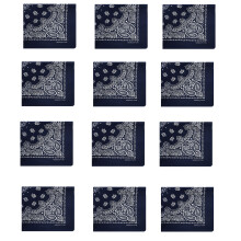 12Pieces Cotton Bandana Scarf Headcover With Cashew-Navy Blue