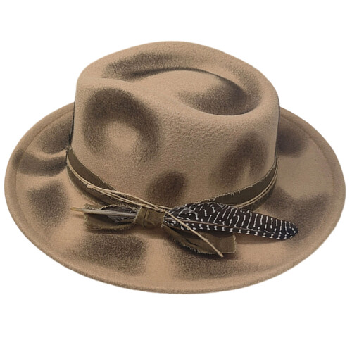 Elegant Distressed Bucket Cap With Feather Accent Soft-Khaki