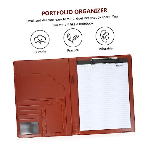 Leather Portfolio Organizer with MultiFunction Storage for Office Business Use, Unisex Professional Document Folder 2