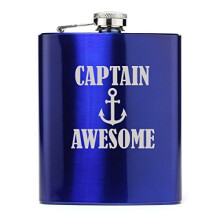 180 g höftkolv i rostfritt stål Captain Awesome Anchor (blå)