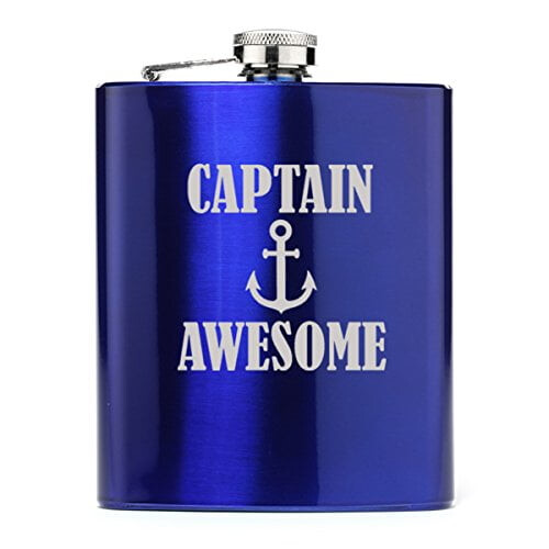 7oz rustfri stål lommelærke Captain Awesome Anchor (blå)