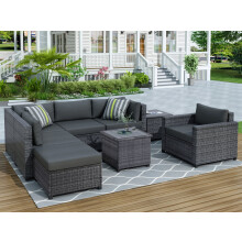 Set de scaune modulare din ratan Leadzm cu perne, 8 buc.
