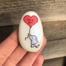 Lucky Stone Love You Stone Mini Hvid Harpiks Elefant Dino Hjerte med