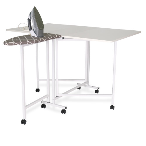 Millie Folding Cutting Table with Integral Ironing Board in White 2
