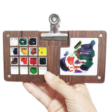 Compact Wooden Watercolor Palette with Magnetic Closure and Mixing Tray, Travel Pocket Paint Box