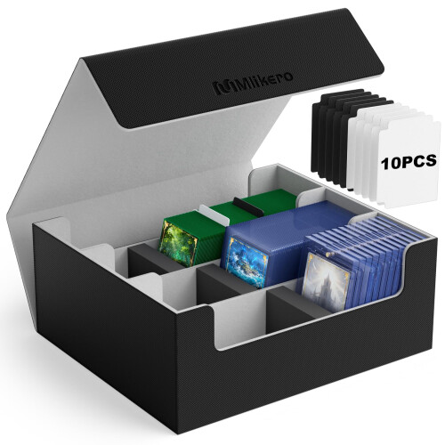 Leather Trading Card Storage Box with Magnetic Closure, Fits Toploader Holders, Rigid Stackable Organizer