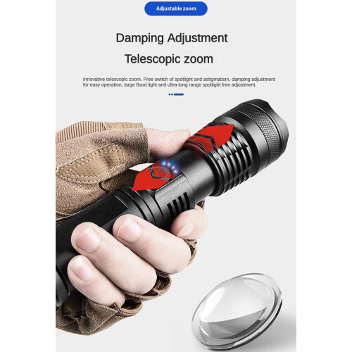 Rechargeable Flashlight with Telescopic Zoom Control, USB Fast Charging, Long Range Camping Torch 2