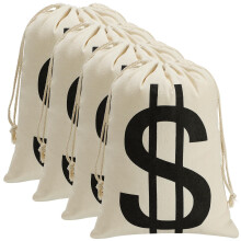 4Pcs Large Canvas Money Bags with Dollar Sign for Halloween Party Decor and Bank Robber Costume