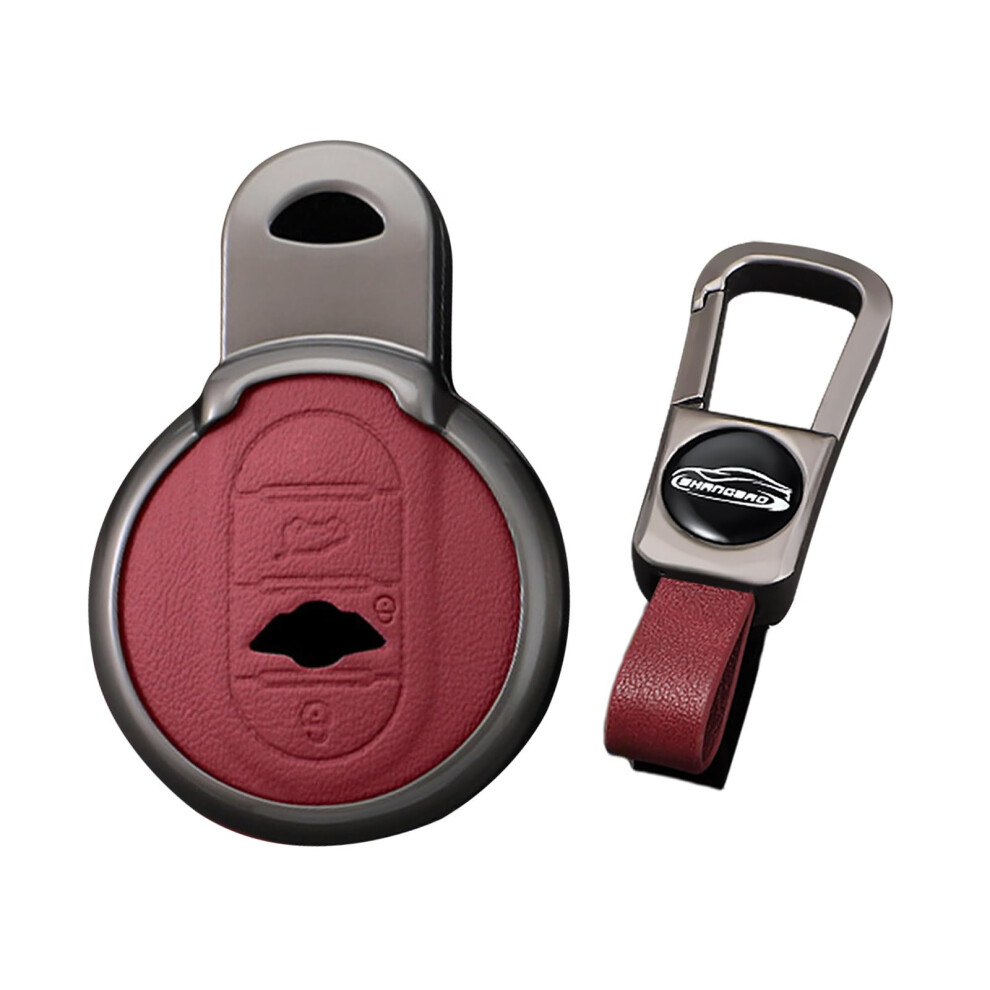 Key Fob Cover For Mini Cooper 3 Button Case Pu Leather 360 Full Protection Keychain Holder Red 9351714751674