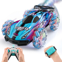 Remote Control Stunt Car with Gesture Control, 360 Rotation, LED Lights and Spray for Kids Gifts