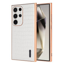 Leather Case Crocodile Texture Slim Protective Cover with Electroplated Frame for Samsung Galaxy S25 Ultra