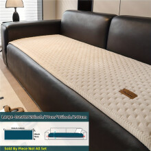 (Off White, Large4-Seater28"x95"（70*240cm）) 1pc High Quality Quilted Thickened Plush Sofa Cover Handmade Corduroy Edged Plush