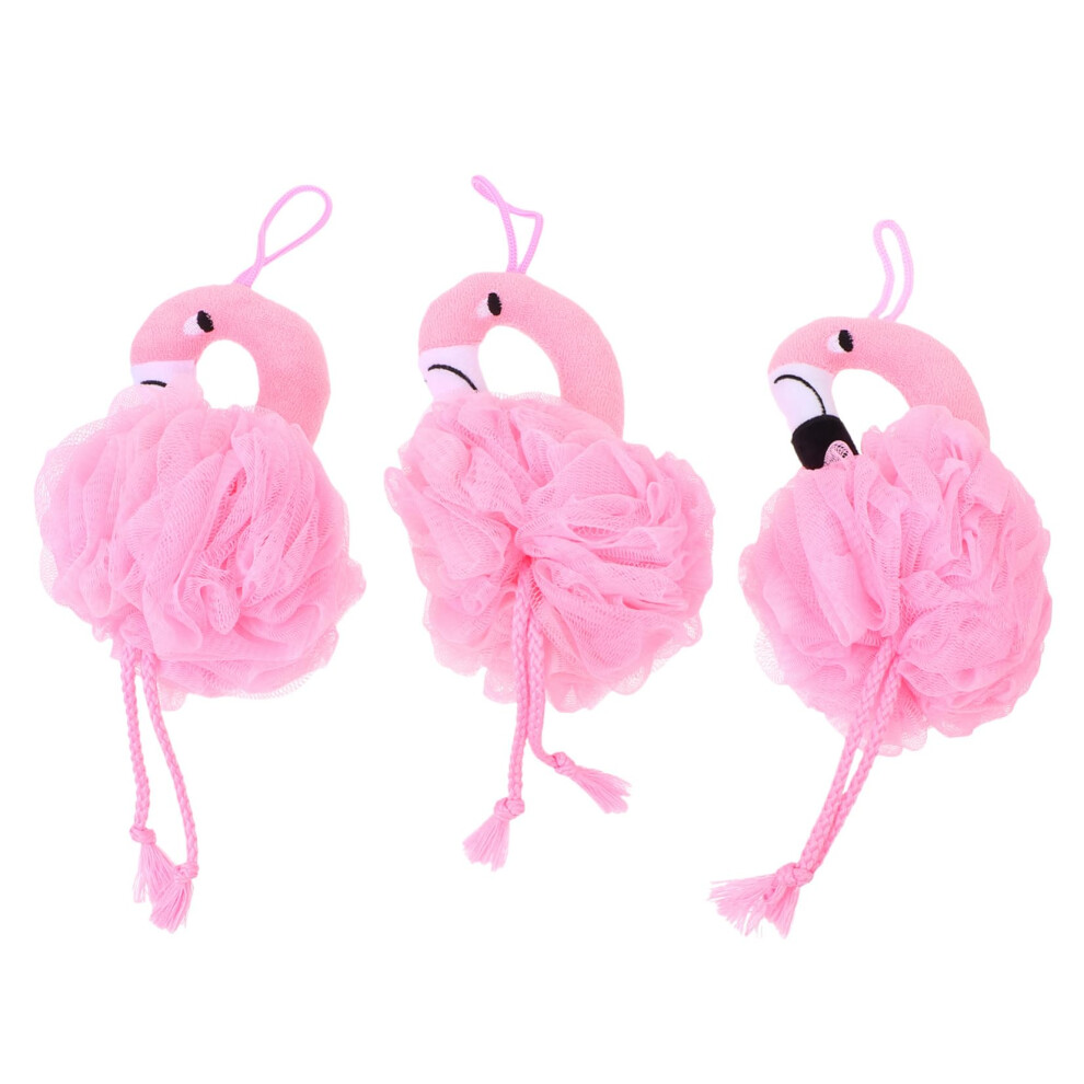 Flamingo Bath Loofah Set for Women and Girls, 3 Pack Shower Pouf for Gentle Cleansing and Rich Lather