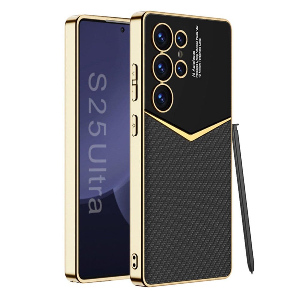 Case Slim Shockproof Leather Cover With Texture And Metallic Finish For Samsung Galaxy S25 Ultra Black 9351714753128