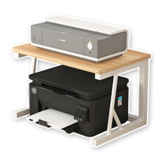 Printer Stand with Storage Wood and Metal Desktop Printer Shelf for Home Office, Light Walnut 1 Tier