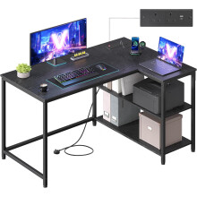 VASAGLE L Shaped Corner Desk, Computer Gaming Desk with Storage, Reversible Height-Adjustable Shelves, for Home Office