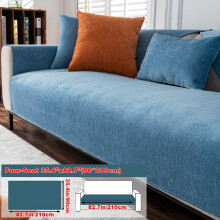 (Blue, Four People 35.4*82.7in (90*210cm)) 1pc Universal All-Season Solid Color Sofa Cover, Full-Wrap Slip-Resistant Protective