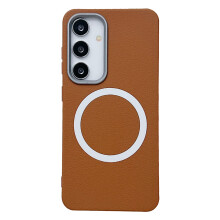 Magnetic Leather Cover Case with 360 Drop Protection and Wireless Charging for Samsung Galaxy S25 Plus