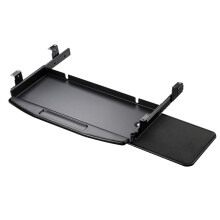 Under Desk Keyboard Tray with 360 Swivel Mouse Platform, Ergonomic Adjustable Height Metal Drawer for Home Office, White Black