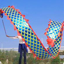 3D Colorful Blue Dragon Dance Ribbon, Silk Wu Long Dragon for Outdoor Performance with Vivid Flow