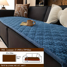 (Blue, Loveseat 69.85*149.86cm) 1pc Mao Dou Dou Thickened Plush Non-Slip Checkered Quilted Sofa Cover, Comfortable, Soft, and Non