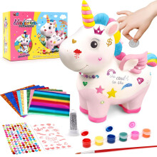 Paint Your Own Unicorn Piggy Bank DIY Painting Kit for Kids, Unbreakable Vinyl Coin Bank Gift for Girls