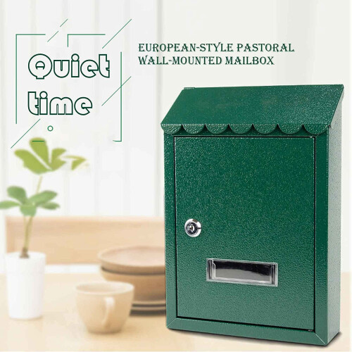 Green Wall Mounted Mailbox Lockable Security Design Rustproof Metal Construction for Home 1