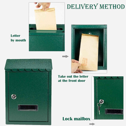 Green Wall Mounted Mailbox Lockable Security Design Rustproof Metal Construction for Home 2