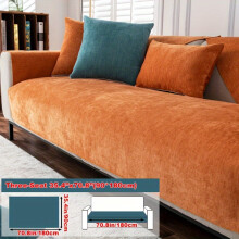 (Orange, Three People 35.4*70.8in (90*180cm)) 1pc Universal All-Season Solid Color Sofa Cover, Full-Wrap Slip-Resistant Protective