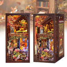 Autumn Cottage Book Nook Kit with LED Light, Cozy Woodland 3D Puzzle for Adults, Fall Leaves Puppy Decor (Orange)