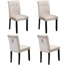 (Beige) Luxury Set of 4 Velvet Dining Chairs with Nailhead Trim and wood legs