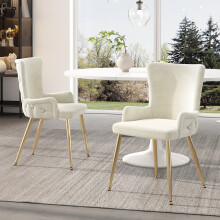 Set of 2 Beige Velvet Dining Chairs with Gold Metal Legs
