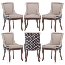 (Beige) Bewley Set of 6 Modern Upholstered Dining Chairs with Oak Wood Legs