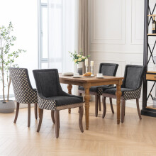 (Black) Bewley Set of 4 Modern Upholstered Dining Chairs with Oak Wood Legs