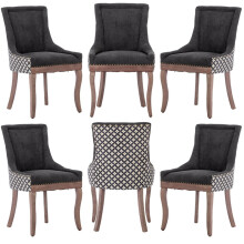 (Black) Bewley Set of 6 Modern Upholstered Dining Chairs with Oak Wood Legs